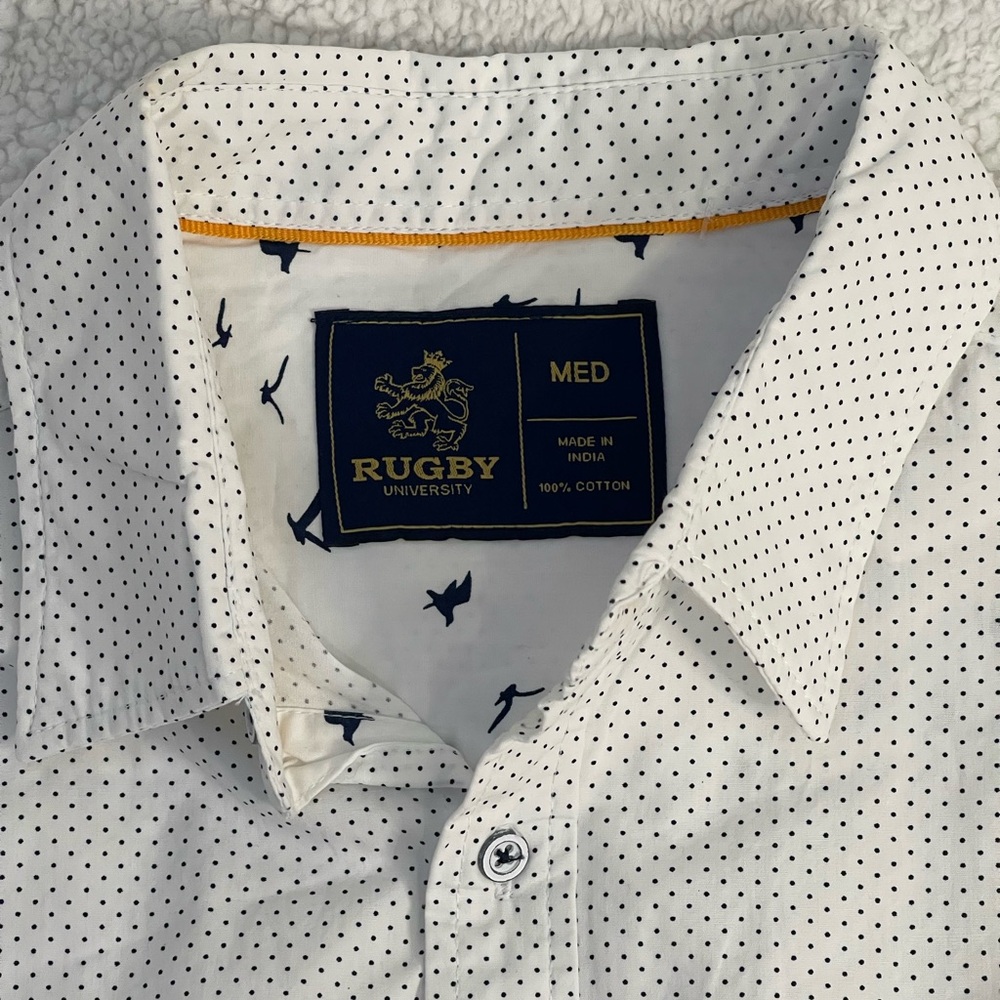 RUGBY University White Button Up | Size Medium
